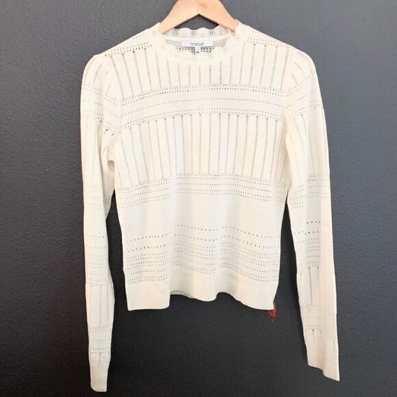Derek Lam 10 Crosby Ivory Wool Blend Scalloped Neck Lightweight Sweater Sz S - Picture 3 of 13